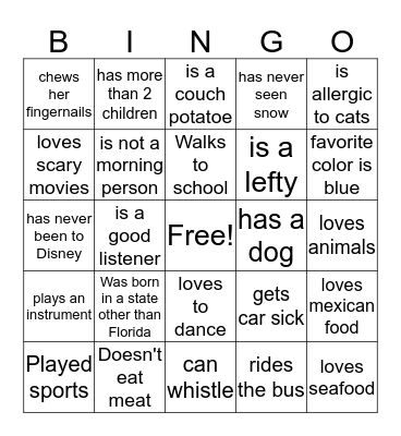 Getting to Know You Bingo Card