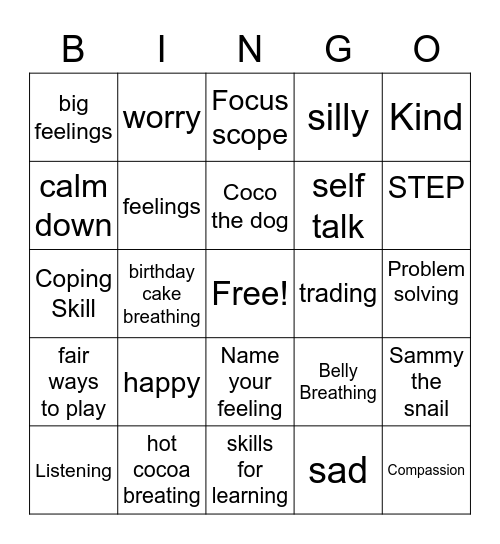 Second Step Vocabulary Bingo Card