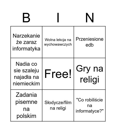 Czwartek w vlo Bingo Card