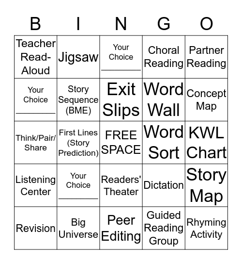 Instructional Bingo Card