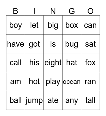 Kinsey's Sight Words 1-22-16 Bingo Card