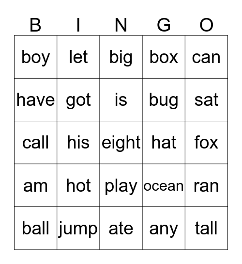 Kinsey's Sight Words 1-22-16 Bingo Card