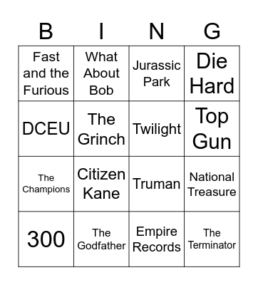 Classic and Action Movies Bingo Card