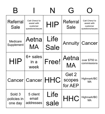 Insurance Sales Bingo! Bingo Card