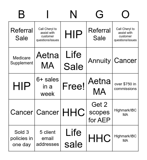 Insurance Sales Bingo! Bingo Card