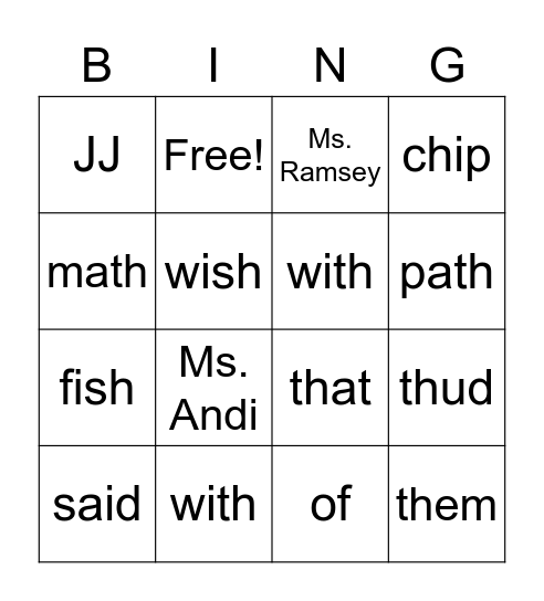 2nd Grade Bingo Card