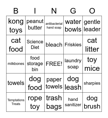 Animal Shelter Bingo Card