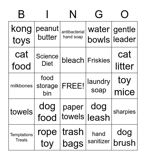 Animal Shelter Bingo Card
