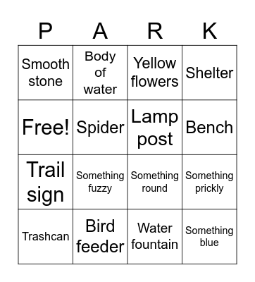 Nature scavenger hunt Bingo Card