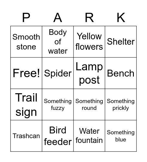 Nature scavenger hunt Bingo Card