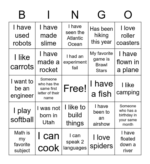 Meet Me STEM Bingo Card