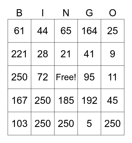 DeWitt Main Stage Light Focus Bingo Card