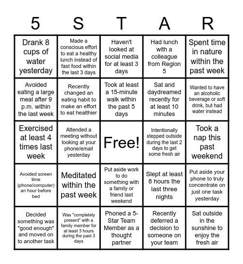 5-STAR BINGO Card