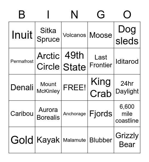 ALASKA! Bingo Card