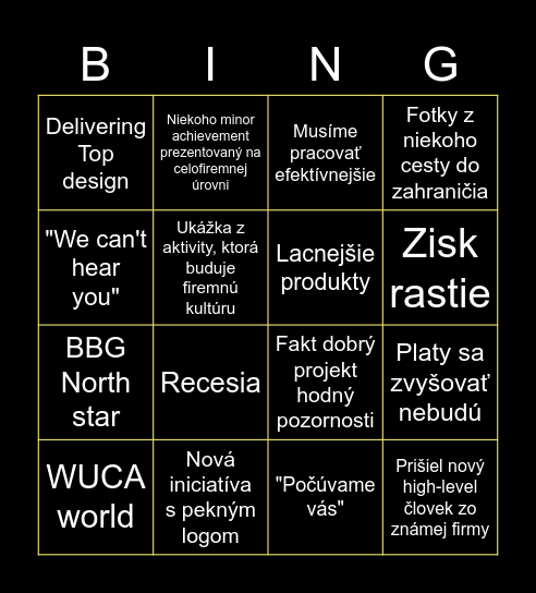 BBG townhall Bingo Card