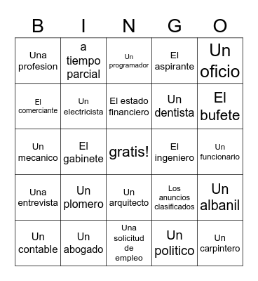 Español 3 Carerras Bingo Card