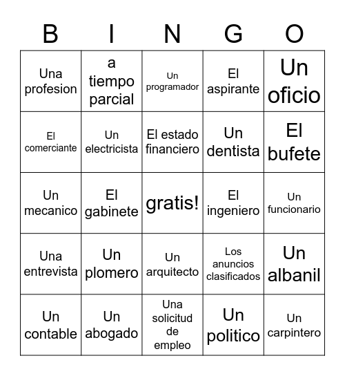 Español 3 Carerras Bingo Card