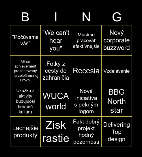 BBG townhall Bingo Card