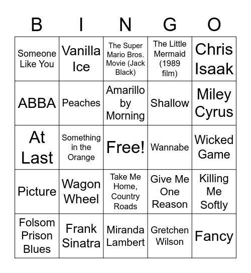 KARAOKE Bingo Card
