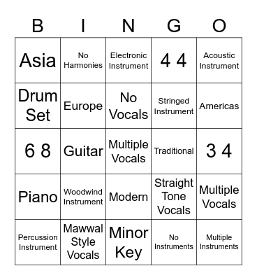 World Music Bingo Card