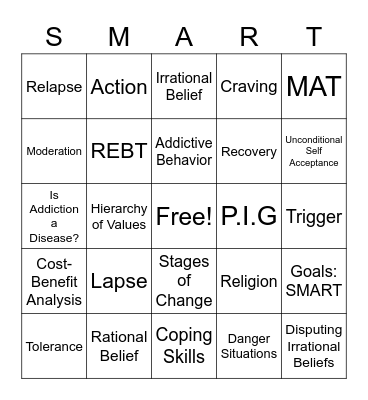 SMART Recovery RPC Bingo Card