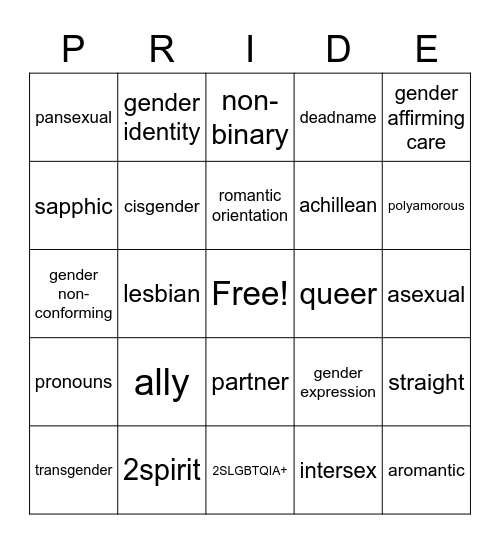 Pride Bingo Card