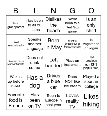 S & E Bingo Card