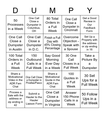 Affordable Dumpster Rental Bingo Card