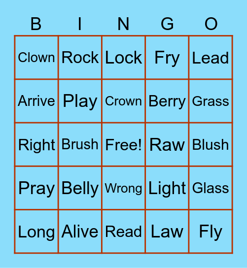 R & L minimal pairs Bingo Card