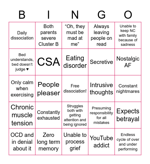 Trauma Bingo Card