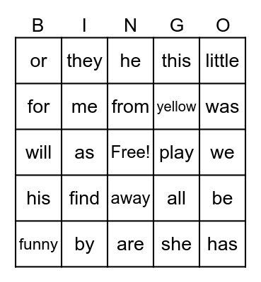 Sight Words Weeks 22-33 Bingo Card