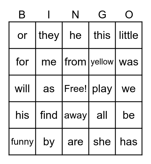 Sight Words Weeks 22-33 Bingo Card