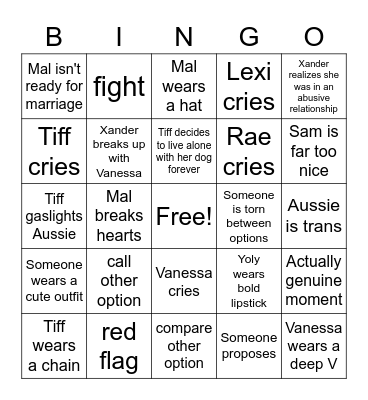 Ultimatum Queer Love Bingo Card