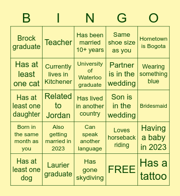 Find a Guest Bingo Card