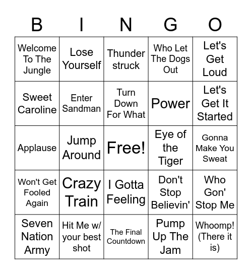 Music Bingo- Stadium Songs Bingo Card