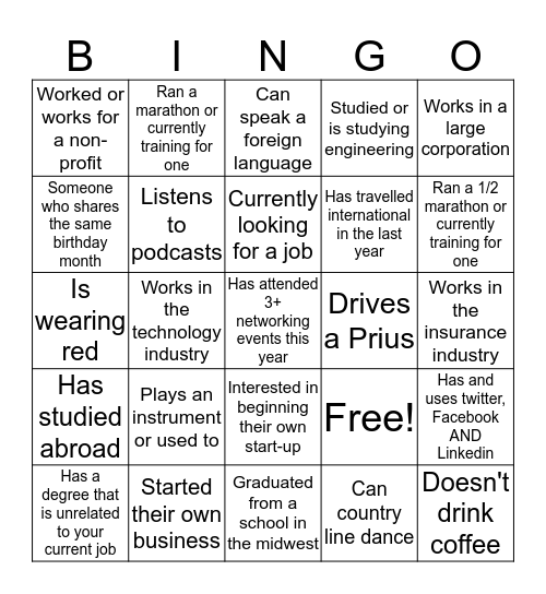 NETWORKING BINGO Card