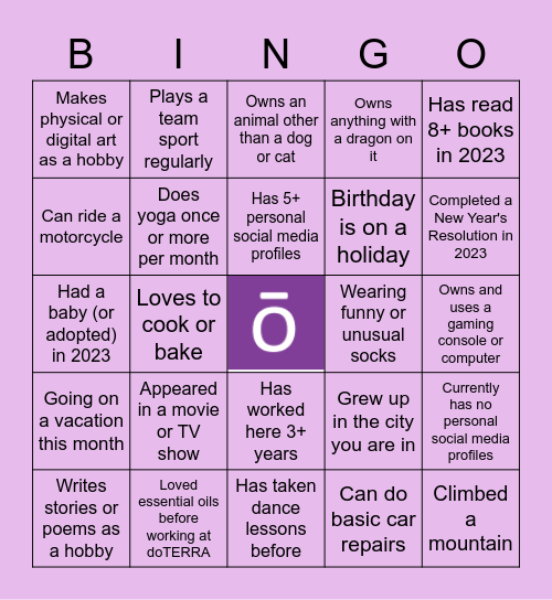 doTERRA Bingo Card