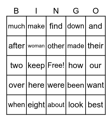 Sight Words 1 Bingo Card