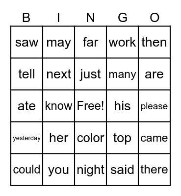 Untitled Bingo Card