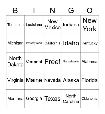 United States Geography Bingo Card