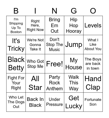 Sports Stadium Songs Bingo Card