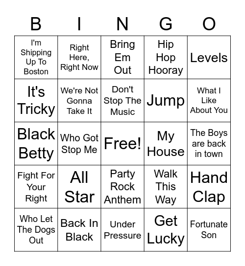 Sports Stadium Songs Bingo Card
