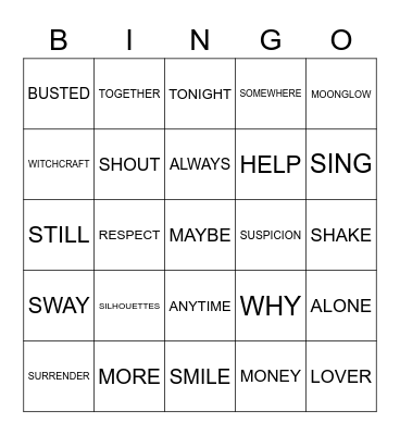 MUSIC BINGO #4 - In a Word Bingo Card