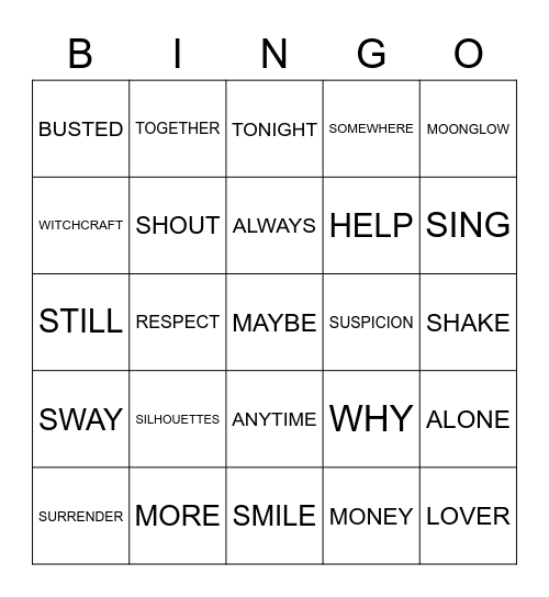MUSIC BINGO #4 - In a Word Bingo Card