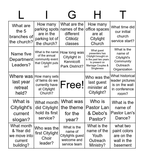 Citylight  Bingo Card