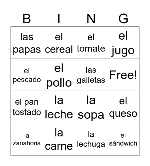 La Comida Bingo Card