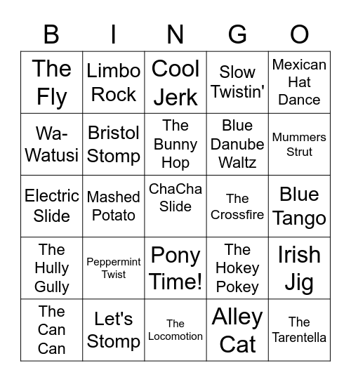 MUSIC BINGO #12 - Let's Dance Bingo Card