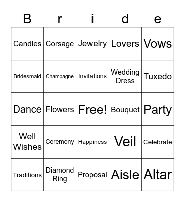 bridal shower bingo Card