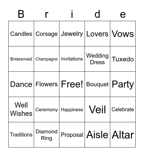 bridal shower bingo Card