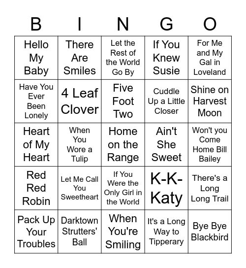 Music Bingo Card